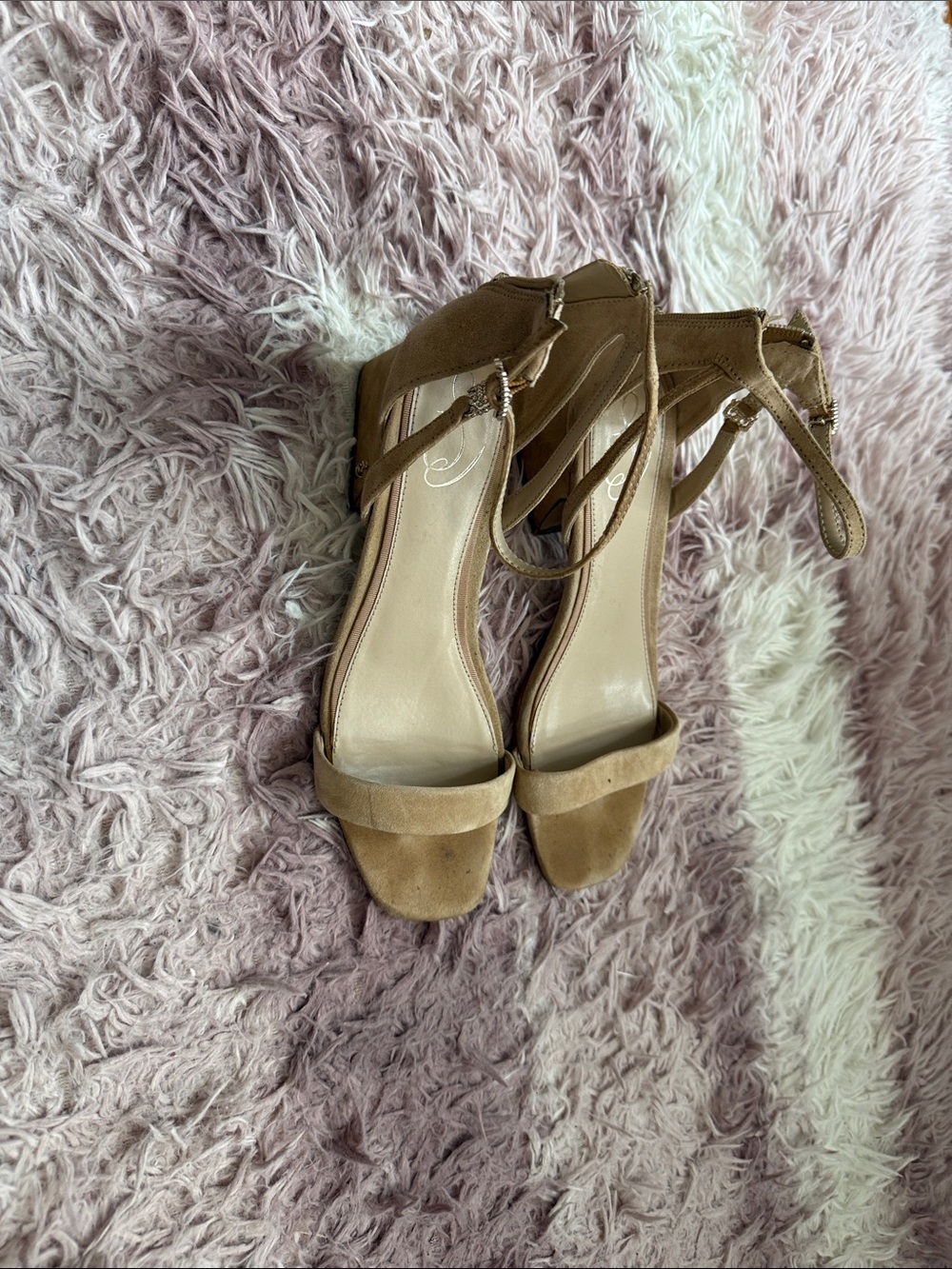 Women's Tan Suede Ankle-Strap Block Heel Sandals
